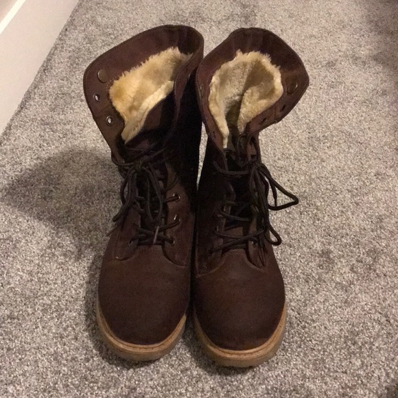 Maroon/brown combat boot - Picture 4 of 7